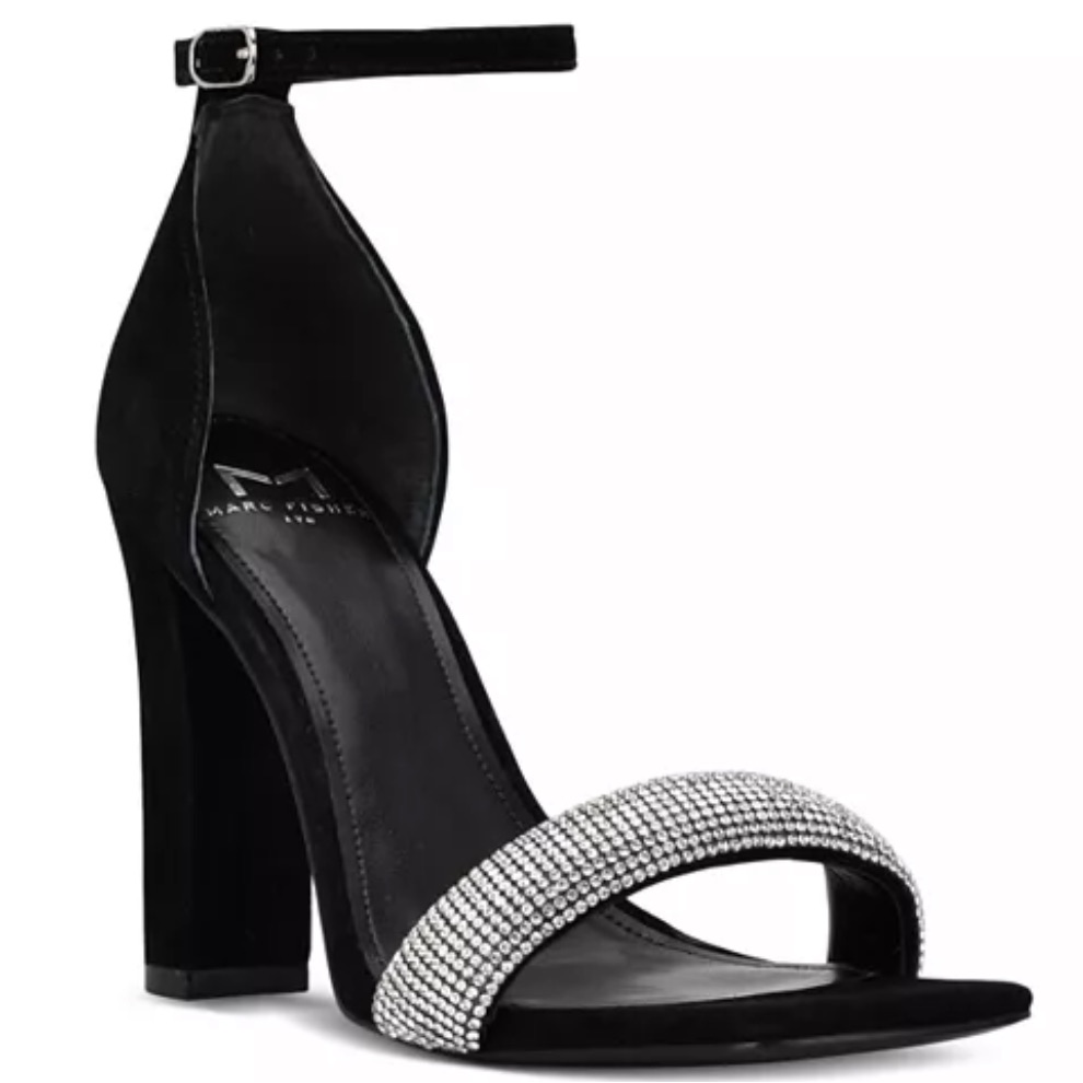 Marc Fisher Ltd Women’s Angelo Embellished High Heel Sandals Black Silver 8 1/2